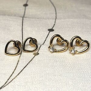 2 Pairs Of Gold Plated Heart Shape Stud Earrings